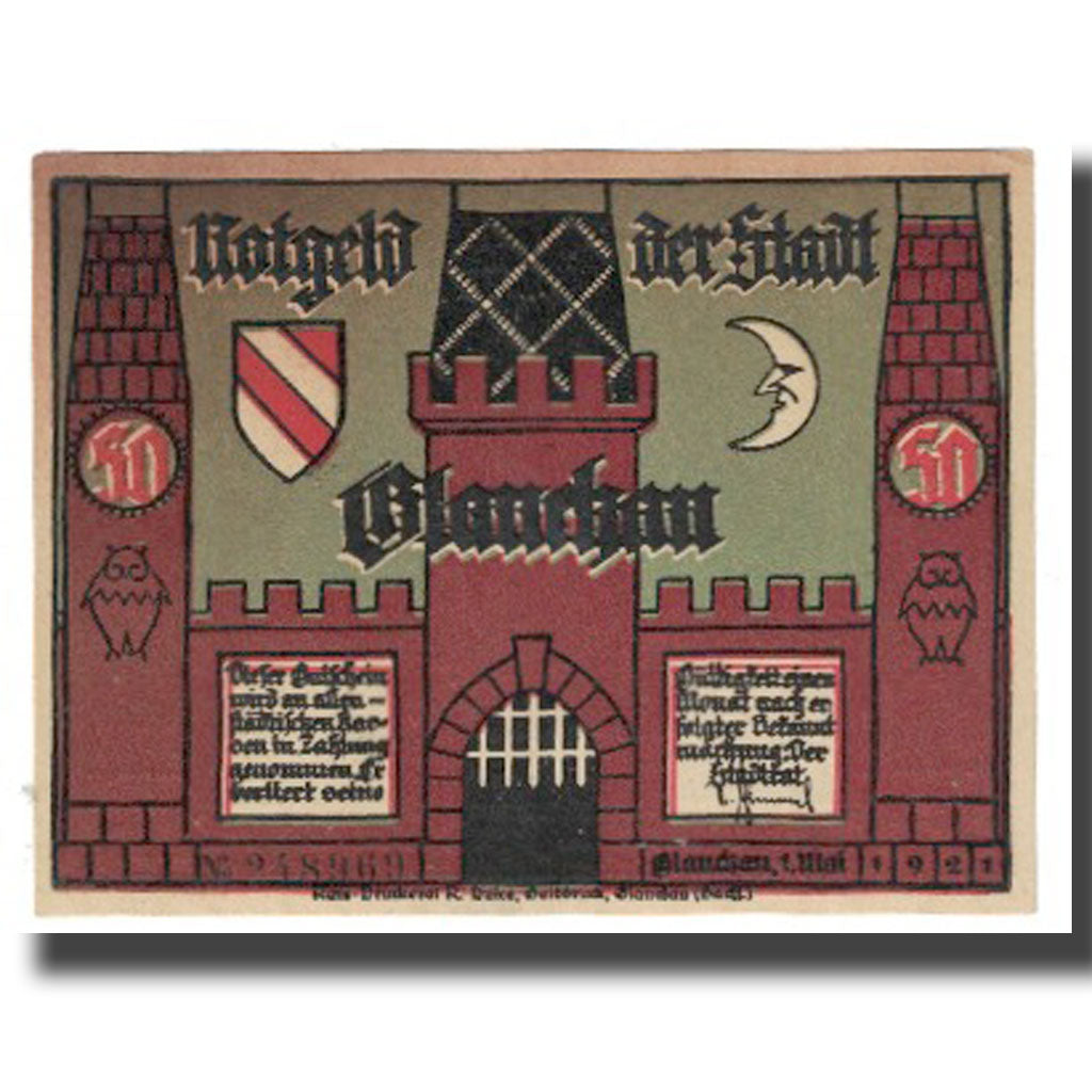 Nota, Alemanha, Glauchau, 50 Pfennig, château, 1921, 1921-05-01, AU(55-58)