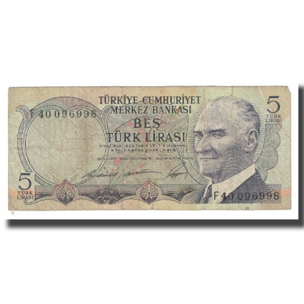 Banconote, Turchia, 5 Lira, KM:179, MB