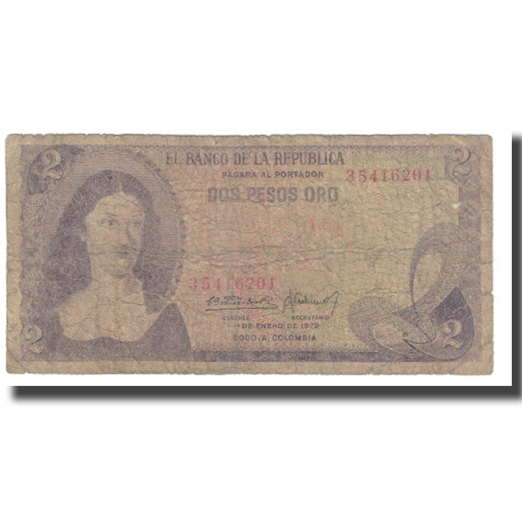 Banknote, Colombia, 2 Pesos Oro, 1972, 1972-01-01, KM:413a, VF(20-25)