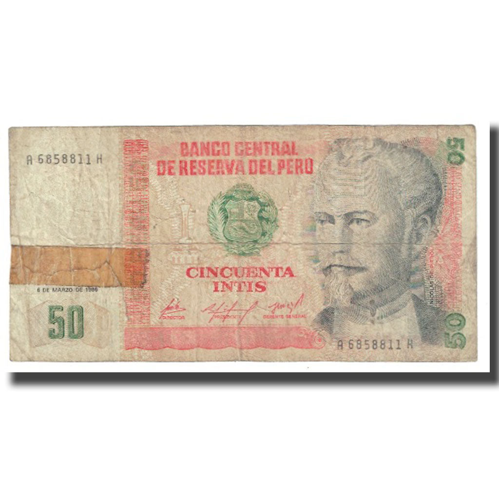 Biljet, Peru, 50 Intis, 1986, 1986-03-06, KM:131a, TB