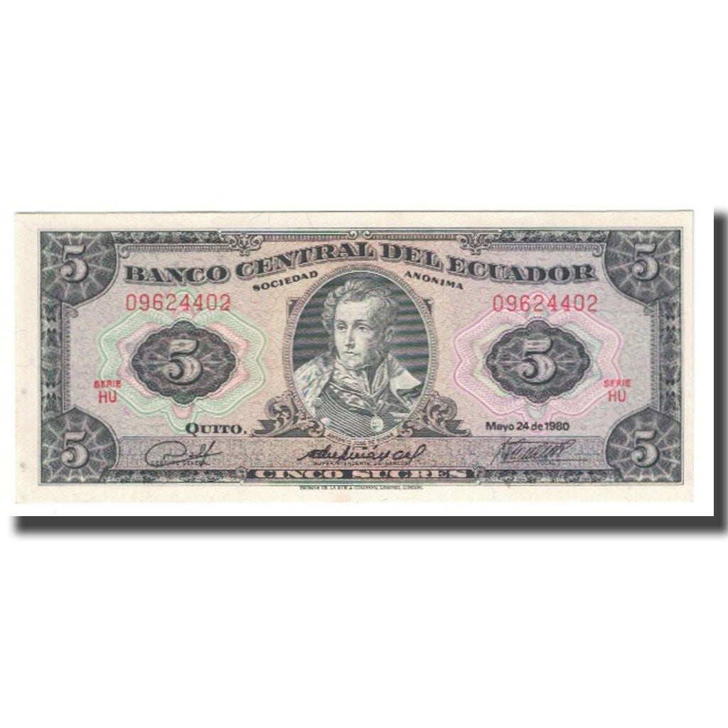 Banknote, Ecuador, 5 Sucres, 1980, 1980-05-24, KM:108a, UNC(63)