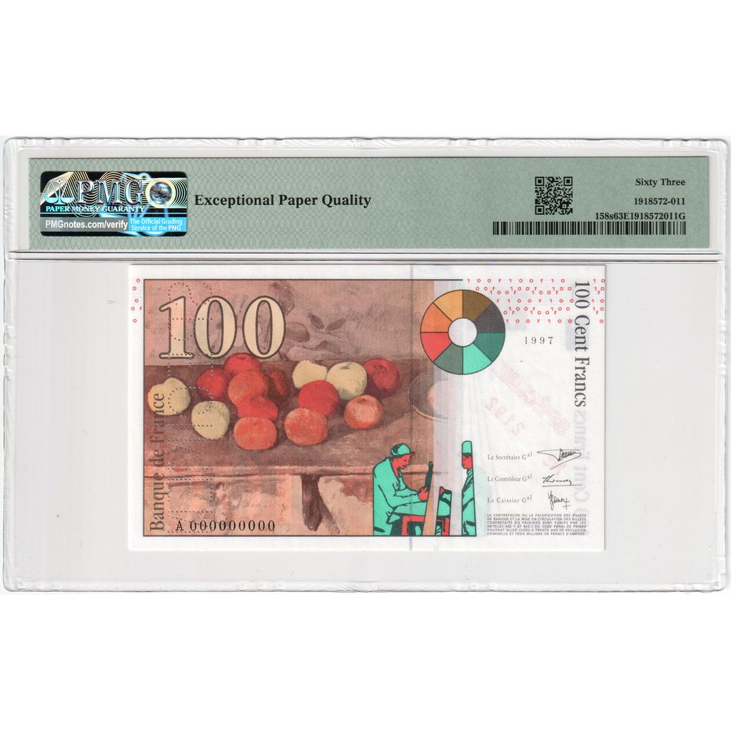 France, 100 Francs, A, Specimen, UNC 63, PMG