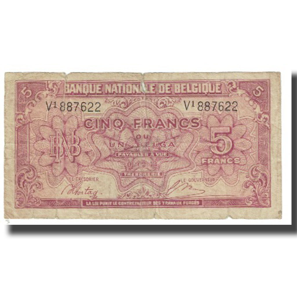 Billet, Belgique, 5 Francs-1 Belga, 1943, 1943-02-01, KM:121, TB