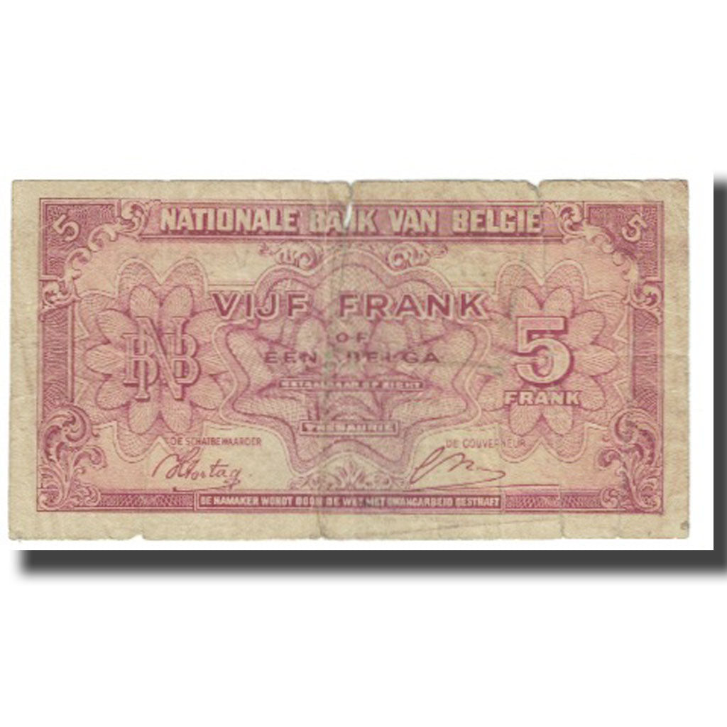 Billet, Belgique, 5 Francs-1 Belga, 1943, 1943-02-01, KM:121, TB