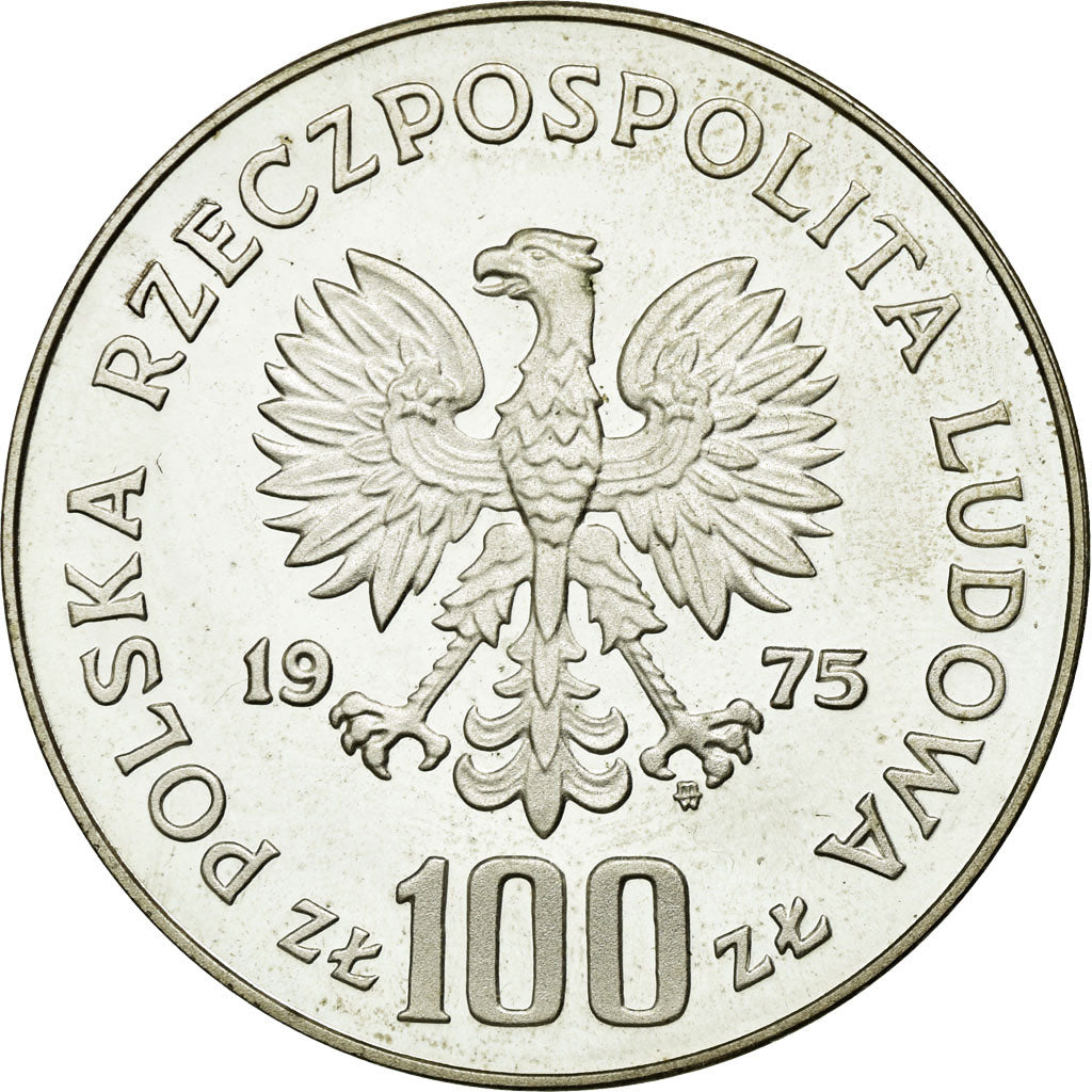 Coin, Poland, 100 Zlotych, 1975, Warsaw, MS(63), Silver, KM:77