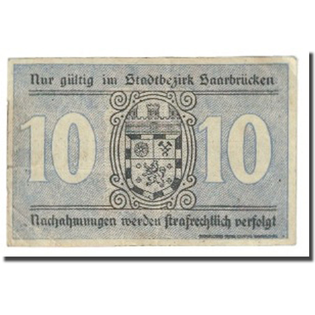 Banknote, Germany, Saarbrücken, 10 Pfennig, Blason, 1919, 1919-03-01