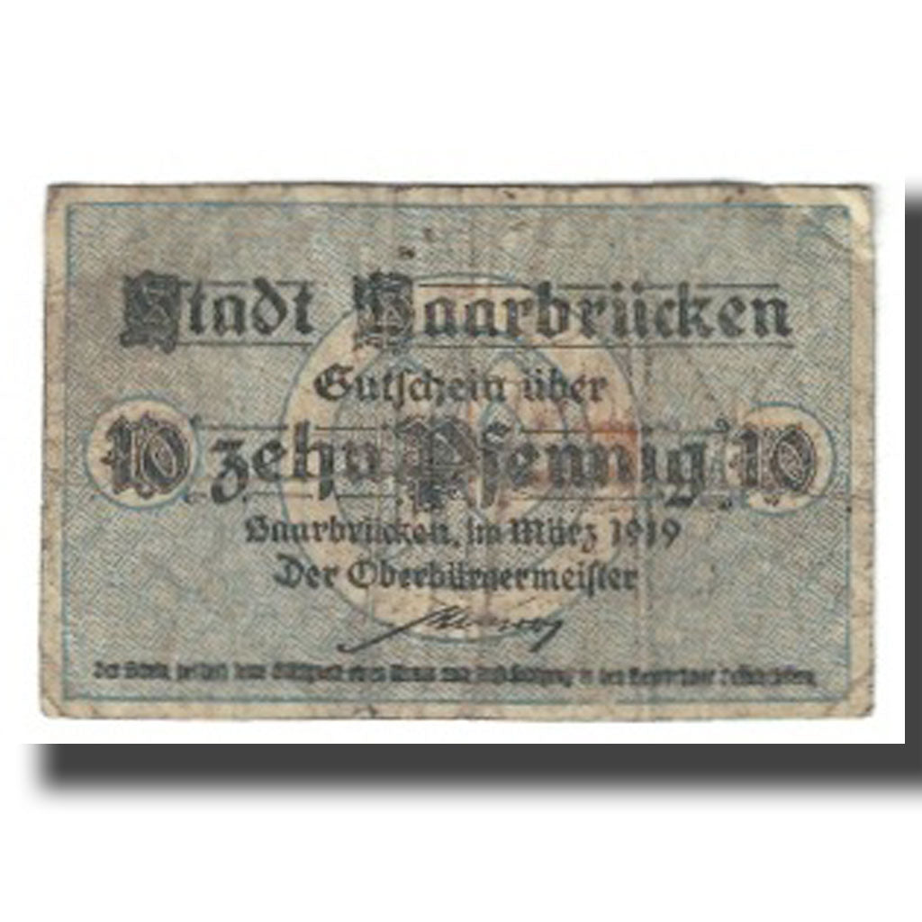 Billet, Allemagne, Saarbrücken, 10 Pfennig, Blason, 1919, 1919-05-01, TB
