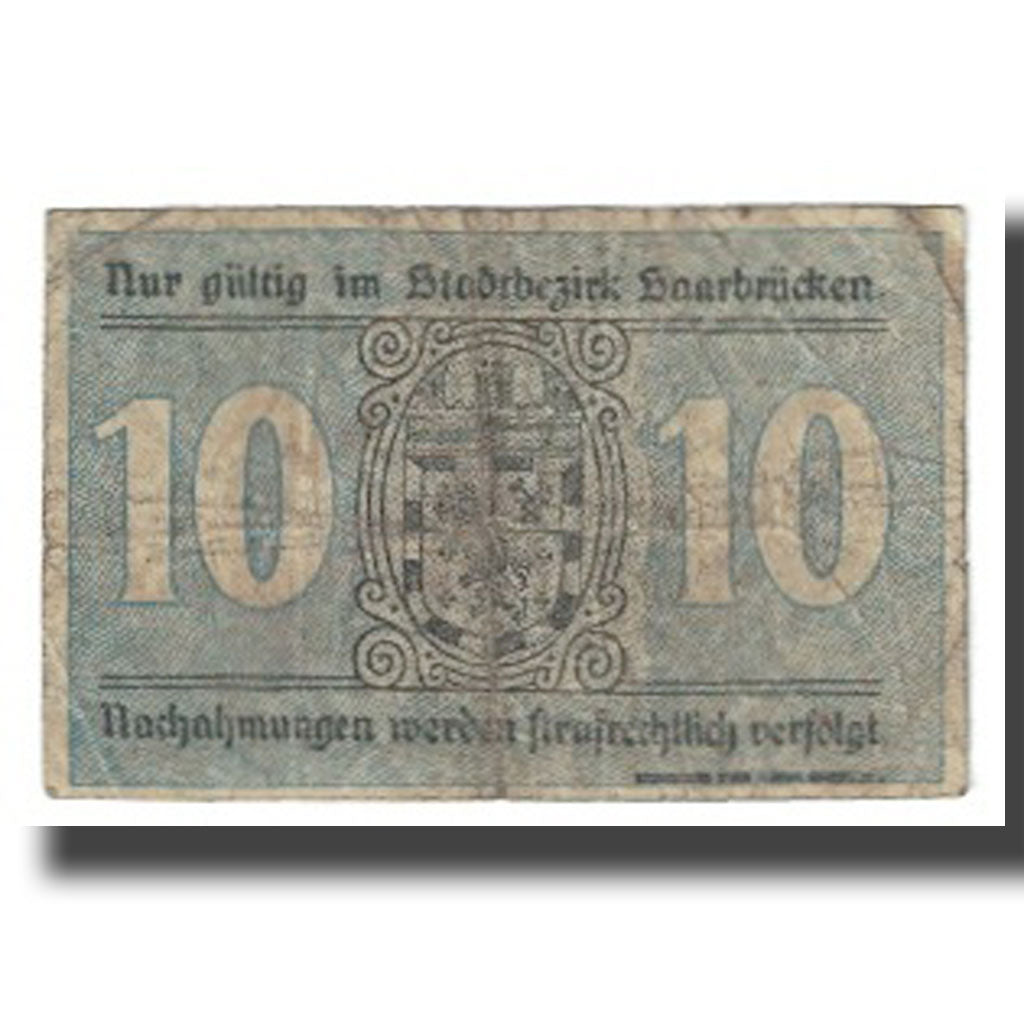 Billet, Allemagne, Saarbrücken, 10 Pfennig, Blason, 1919, 1919-05-01, TB