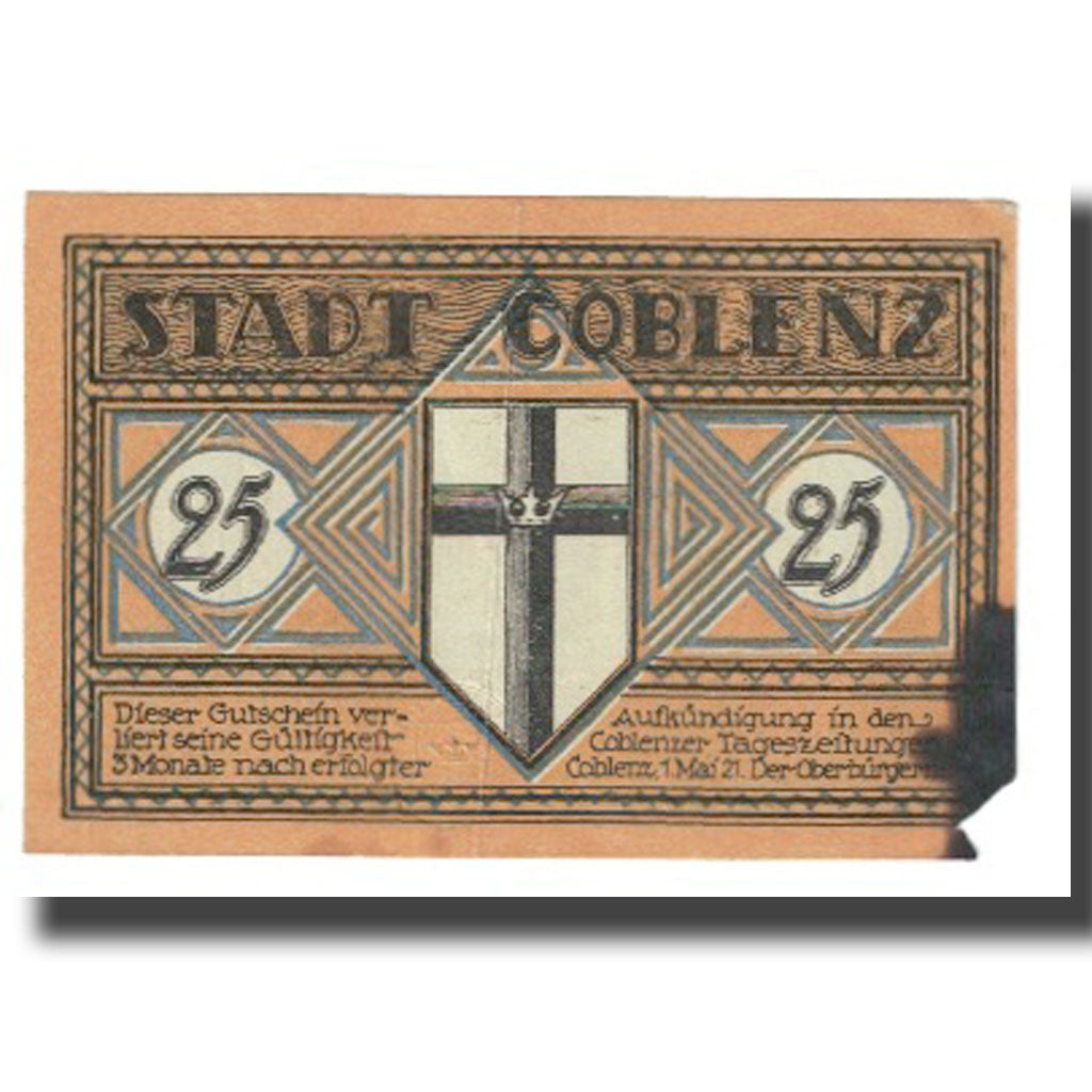 Banknote, Germany, Coblenz, 25 Pfennig, Blason, VF(20-25), Mehl:233.1a