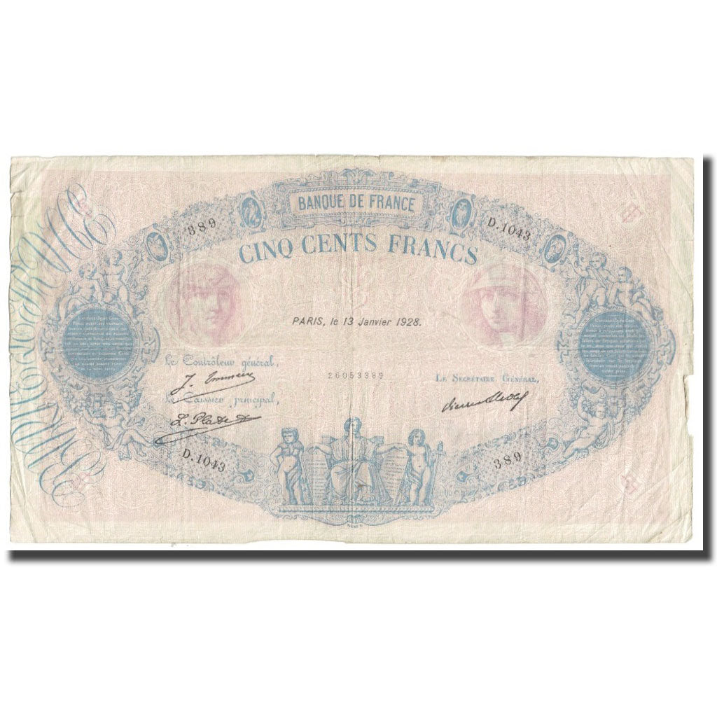 Francia, 500 Francs, Bleu et Rose, 1928, P. Rousseau and R. Favre-Gilly