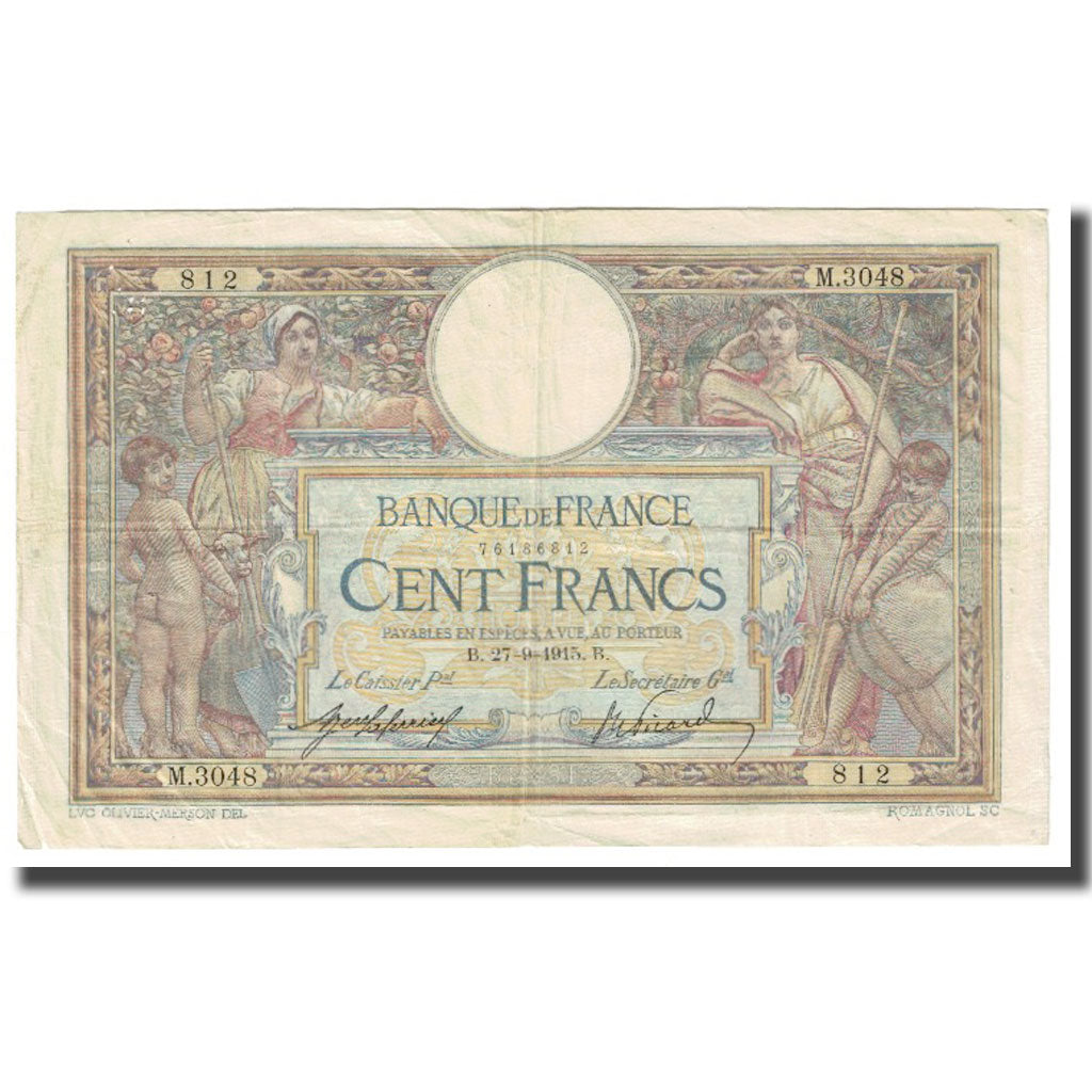 Francia, 100 Francs, Luc Olivier Merson, 1915, P. Rousseau and R. Favre-Gilly