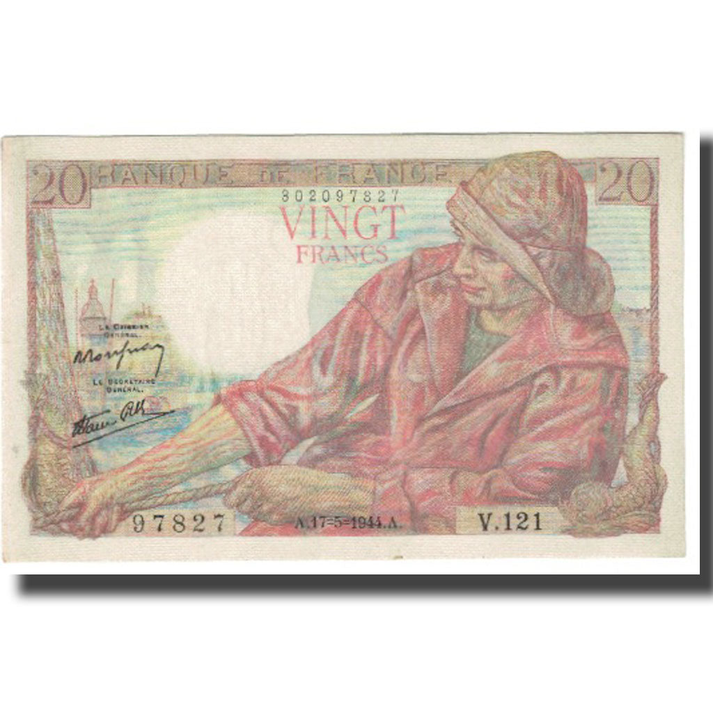 France, 20 Francs, Pêcheur, 1944, P. Rousseau and R. Favre-Gilly, 1944-05-17