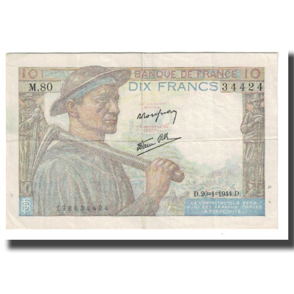 Frankreich, 10 Francs, Mineur, 1944, P. Rousseau and R. Favre-Gilly, 1944-01-20