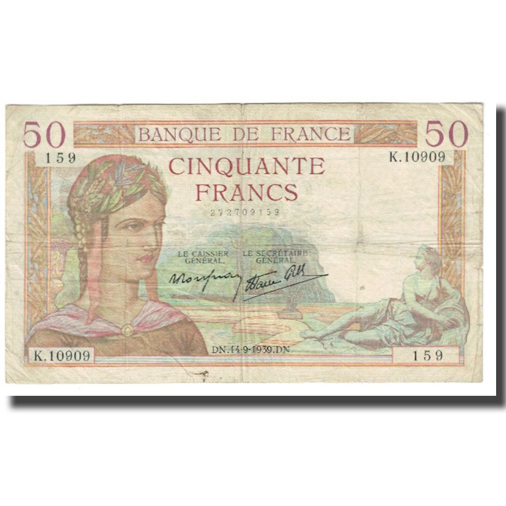 Francia, 50 Francs, Cérès, 1939, P. Rousseau and R. Favre-Gilly, 1939-09-14