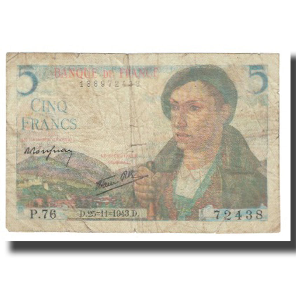 Francia, 5 Francs, Berger, 1943, P. Rousseau and R. Favre-Gilly, 1943-11-25, MB