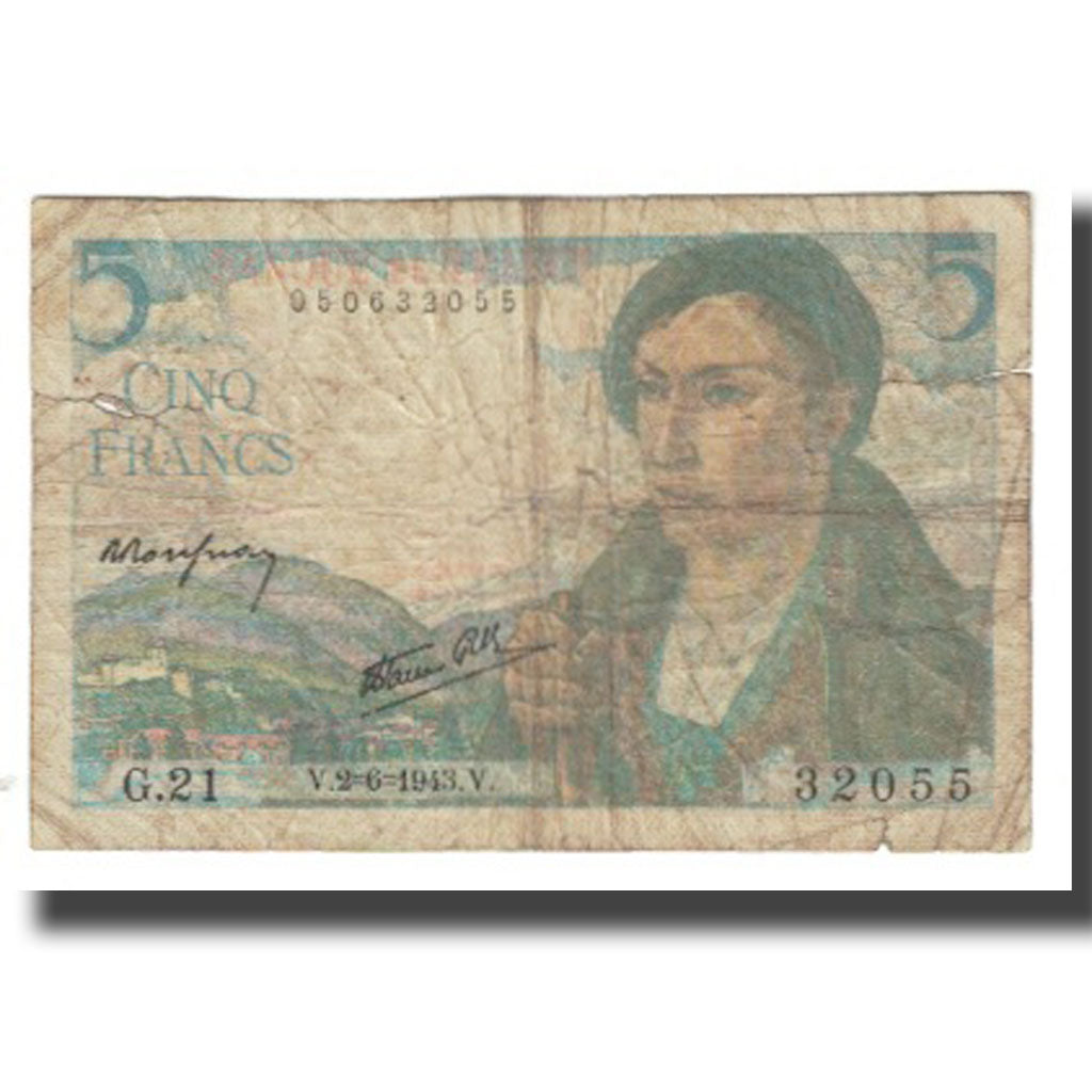 Francia, 5 Francs, Berger, 1943, P. Rousseau and R. Favre-Gilly, 1943-06-02, BC