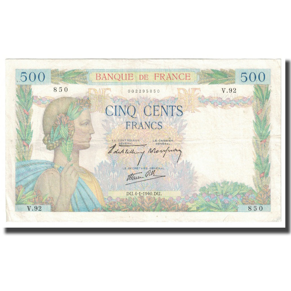 France, 500 Francs, La Paix, 1940, P. Rousseau and R. Favre-Gilly, 1940-01-04