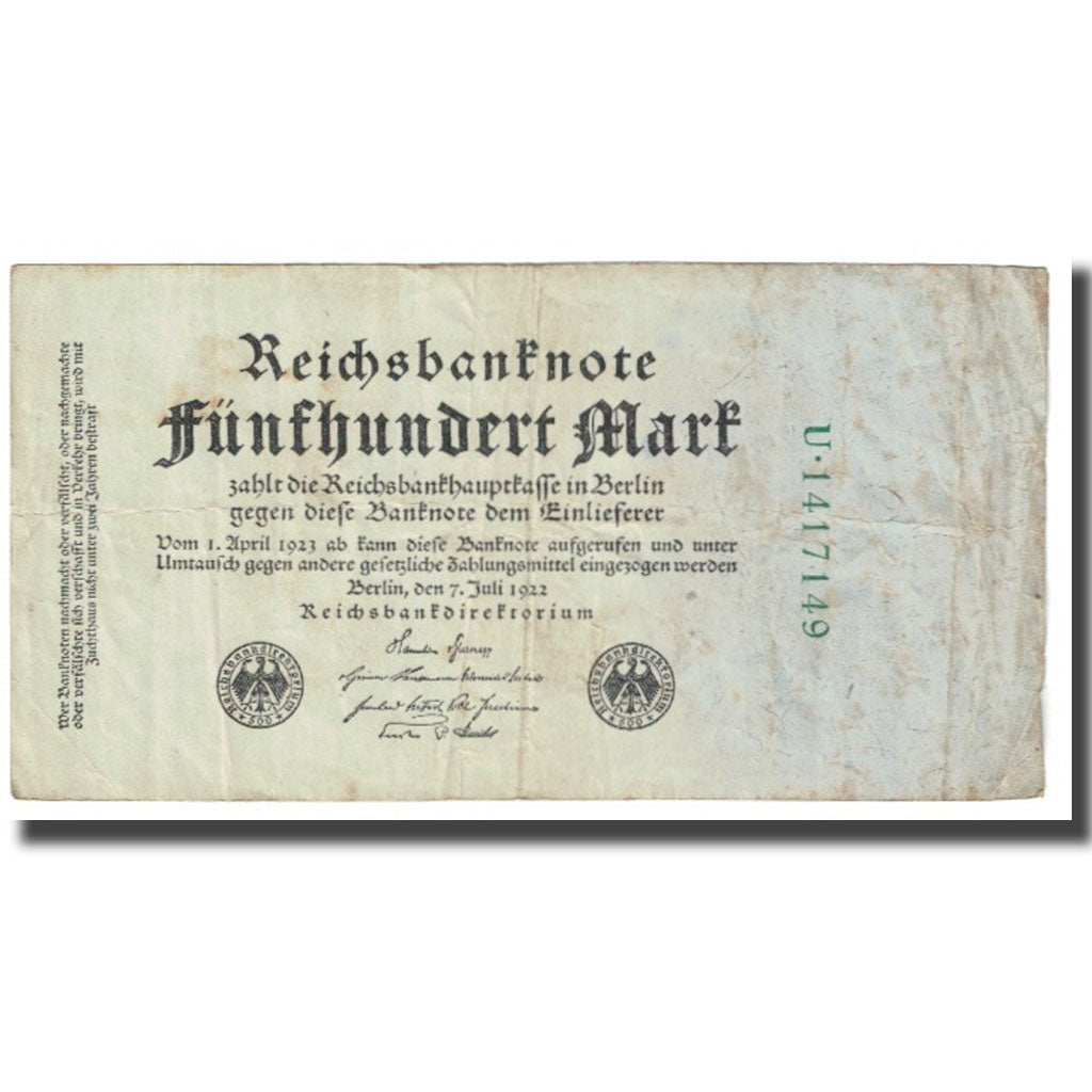 Banknote, Germany, 500 Mark, 1922, 1922-07-07, KM:74a, VF(20-25)