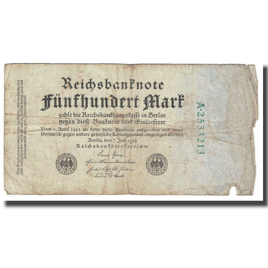 Banconote, Germania, 500 Mark, 1922, 1922-07-07, KM:74a, MB