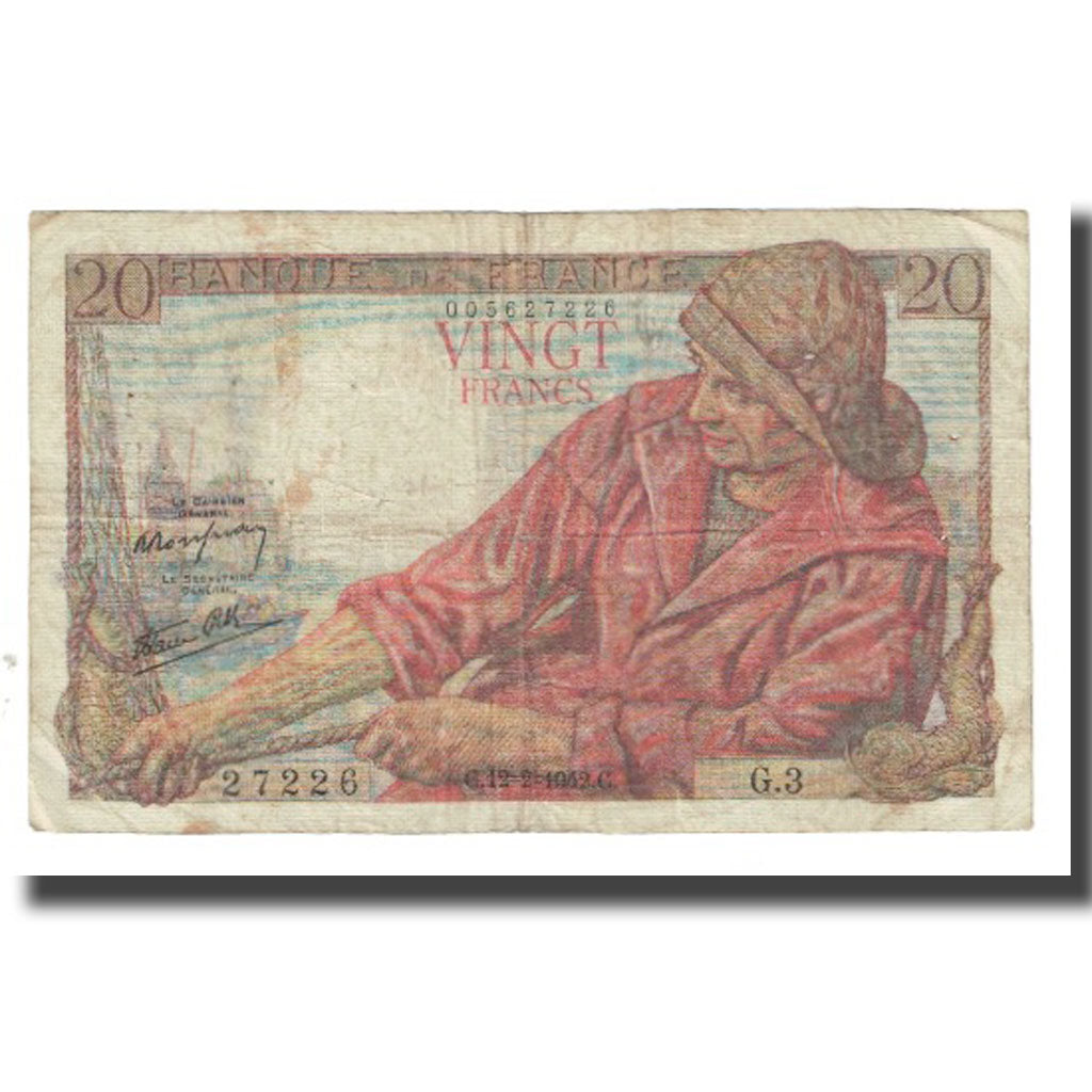 France, 20 Francs, Pêcheur, 1942, P. Rousseau and R. Favre-Gilly, 1942-02-12