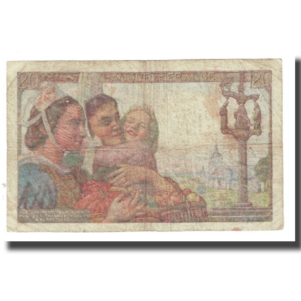 France, 20 Francs, Pêcheur, 1942, P. Rousseau and R. Favre-Gilly, 1942-02-12