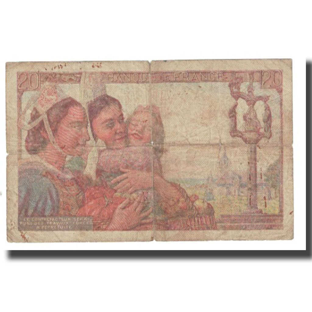 France, 20 Francs, Pêcheur, 1943, P. Rousseau and R. Favre-Gilly, 1943-04-15