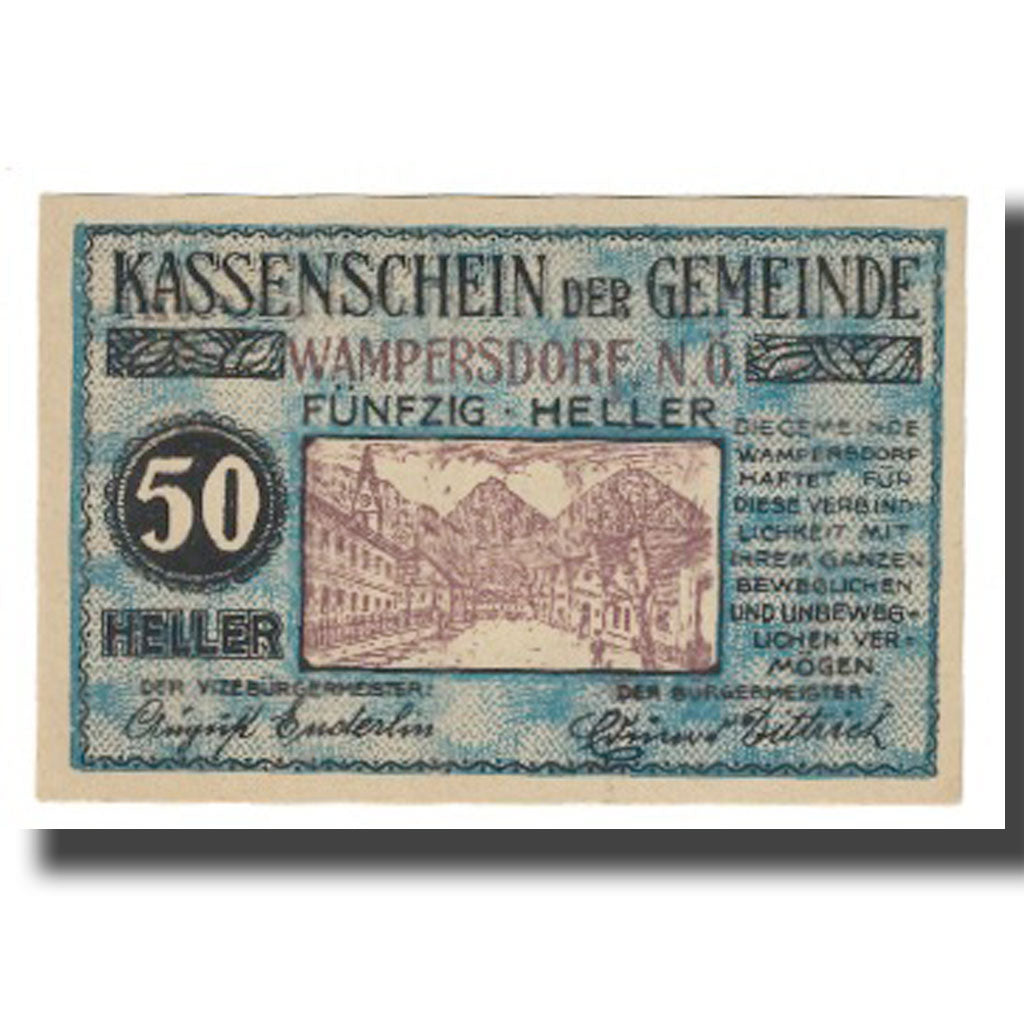 Banknote, Austria, Wampersdorf, 50 Heller, Texte, 1920, 1920-12-31, UNC(65-70)