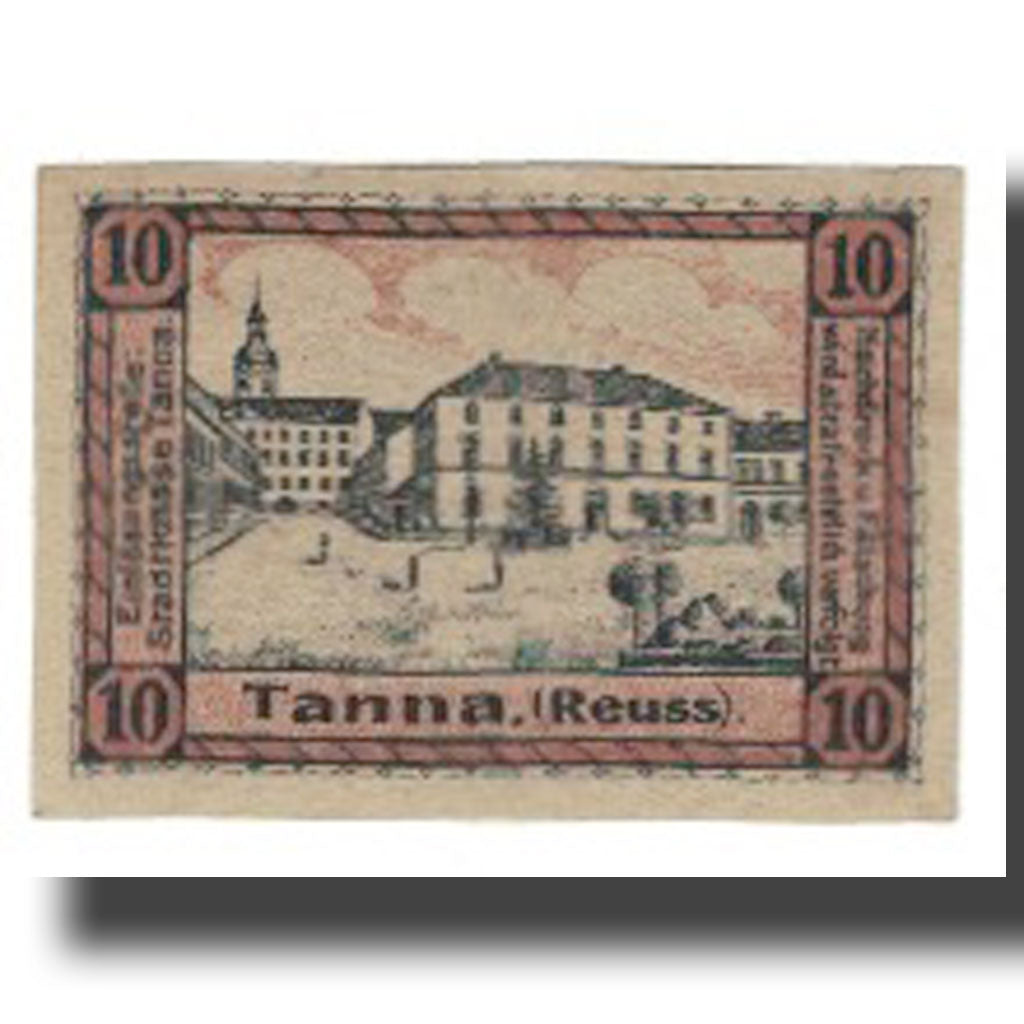 Biljet, Duitsland, Tanna Stadt, 10 Pfennig, Ville, TTB, Mehl:T3.5b