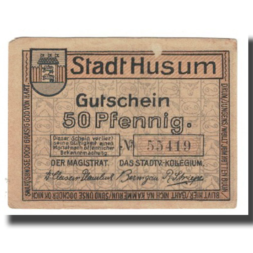 Banknote, Germany, Husum, 50 Pfennig, Ville, EF(40-45), Mehl:639.1