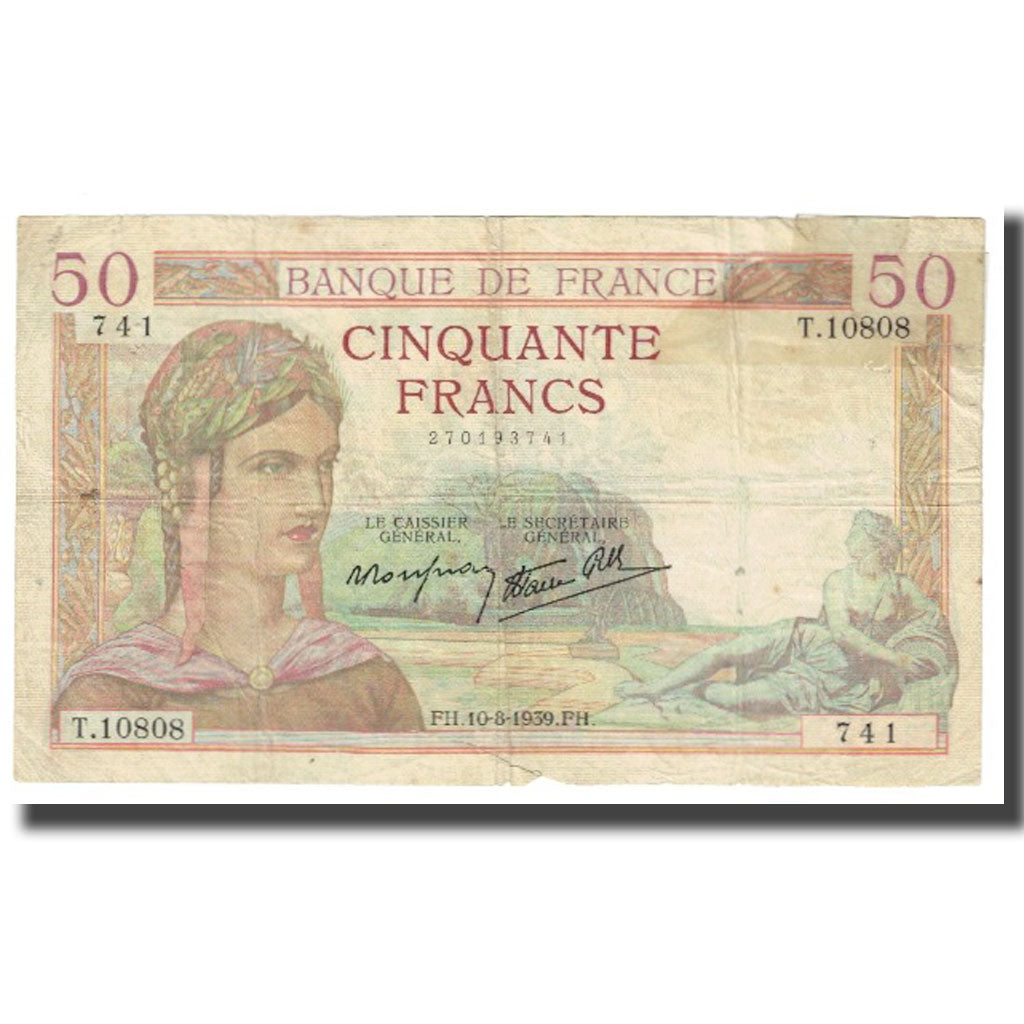 Francia, 50 Francs, Cérès, 1939, P. Rousseau and R. Favre-Gilly, 1939-08-10
