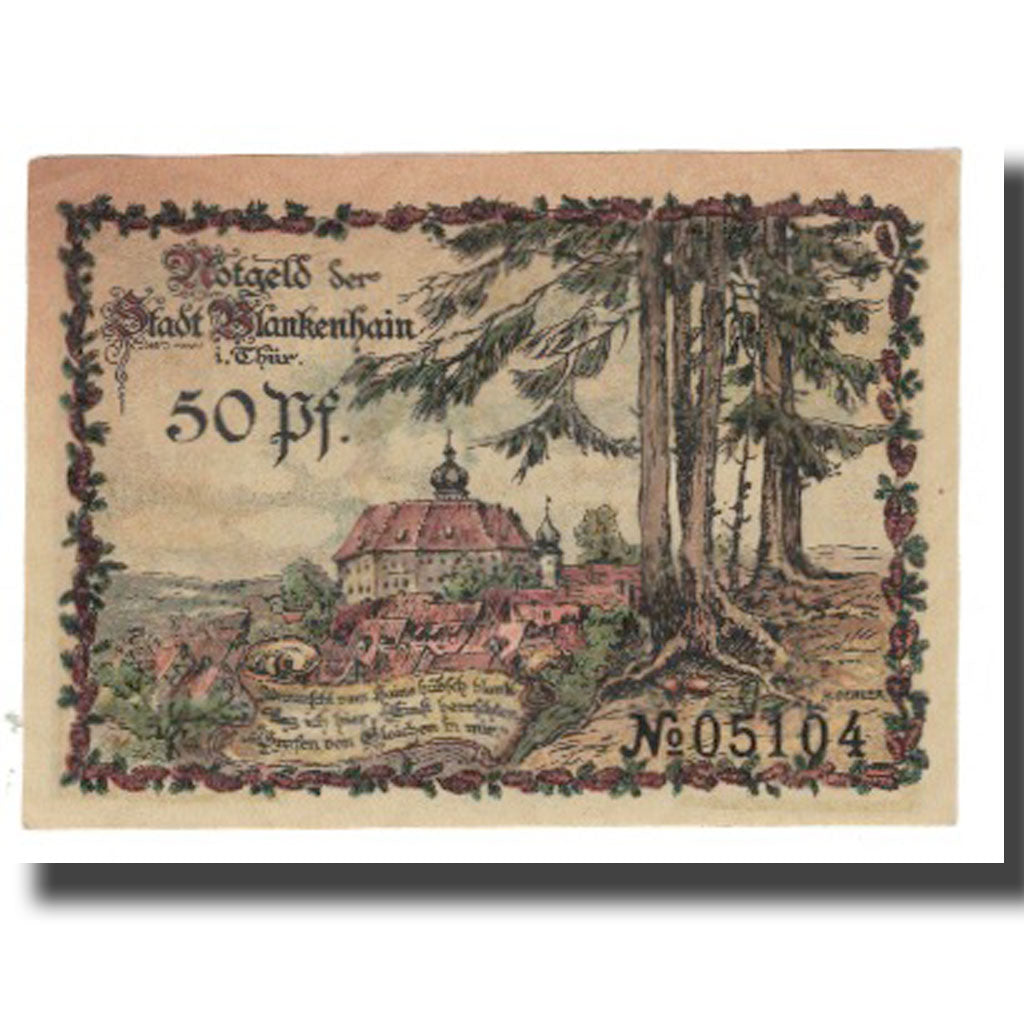 Banknote, Germany, Blankenhain in Thuringen Stadt, 50 Pfennig, château
