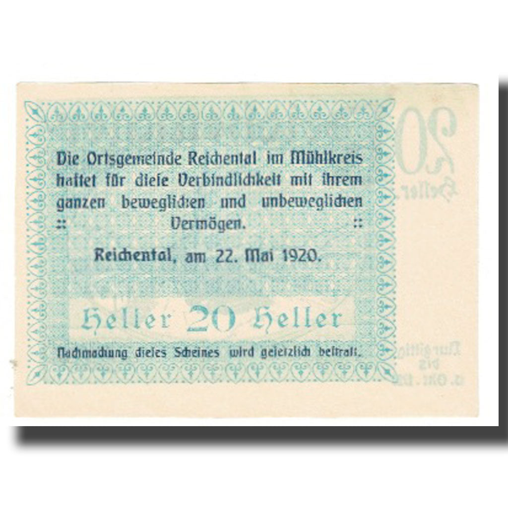 Banknote, Austria, Reichental im Mühlkreis O.Ö. Ortsgemeinde, 20 Heller