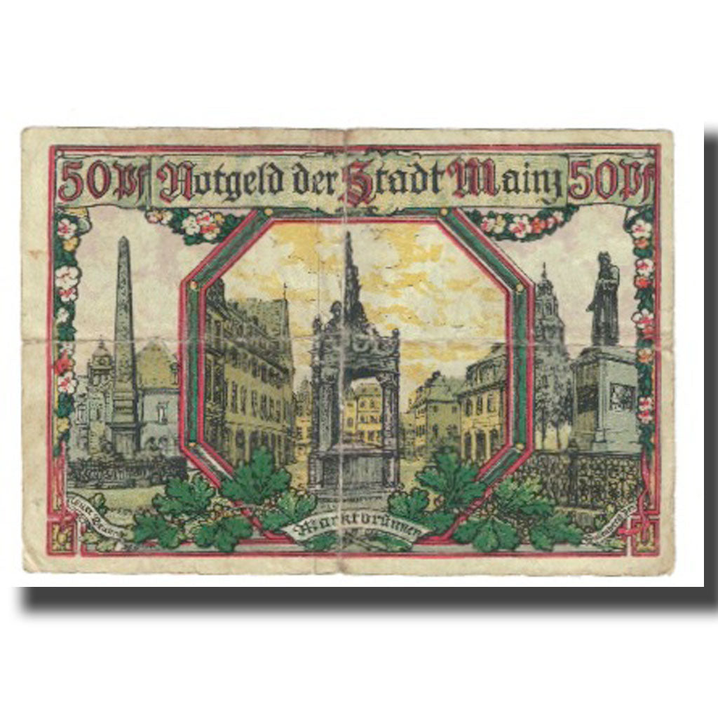 Banknote, Germany, Mainz, 50 Pfennig, cathédrale, 1921, 1921-01-01, EF(40-45)