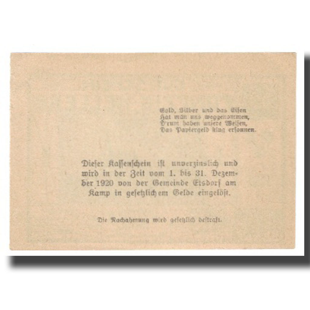 Banknote, Austria, Etsdorf, 50 Heller, Abbaye, 1920, 1920-12-31, UNC(65-70)