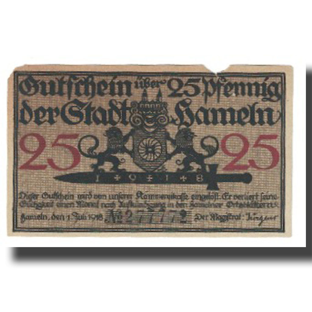 Banknote, Germany, Kamenz, 25 Pfennig, Blason, 1918, 1918-07-01, EF(40-45)