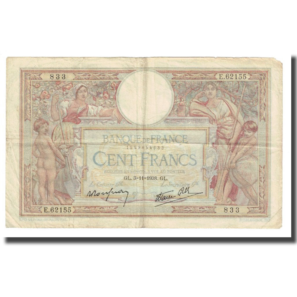 France, 100 Francs, Luc Olivier Merson, 1938, P. Rousseau and R. Favre-Gilly