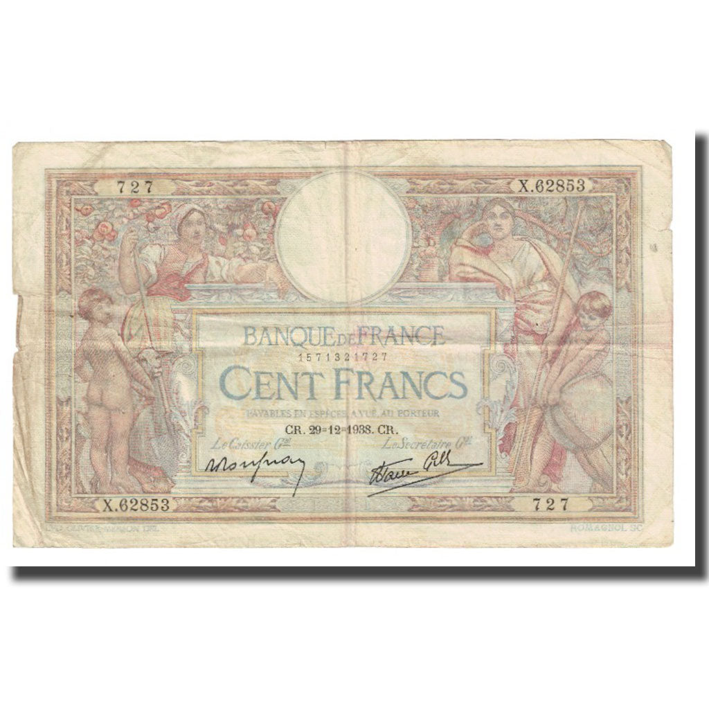 Francia, 100 Francs, Luc Olivier Merson, 1938, P. Rousseau and R. Favre-Gilly