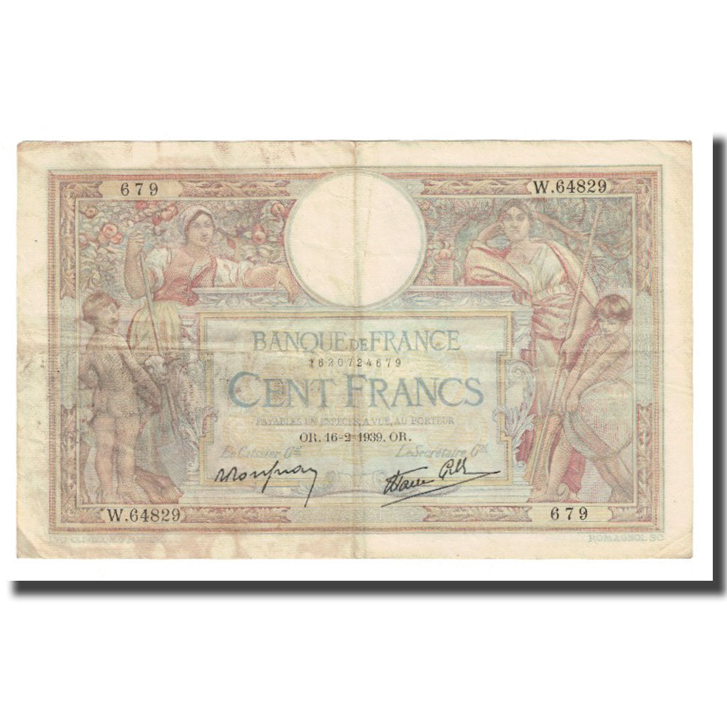 France, 100 Francs, Luc Olivier Merson, 1939, P. Rousseau and R. Favre-Gilly