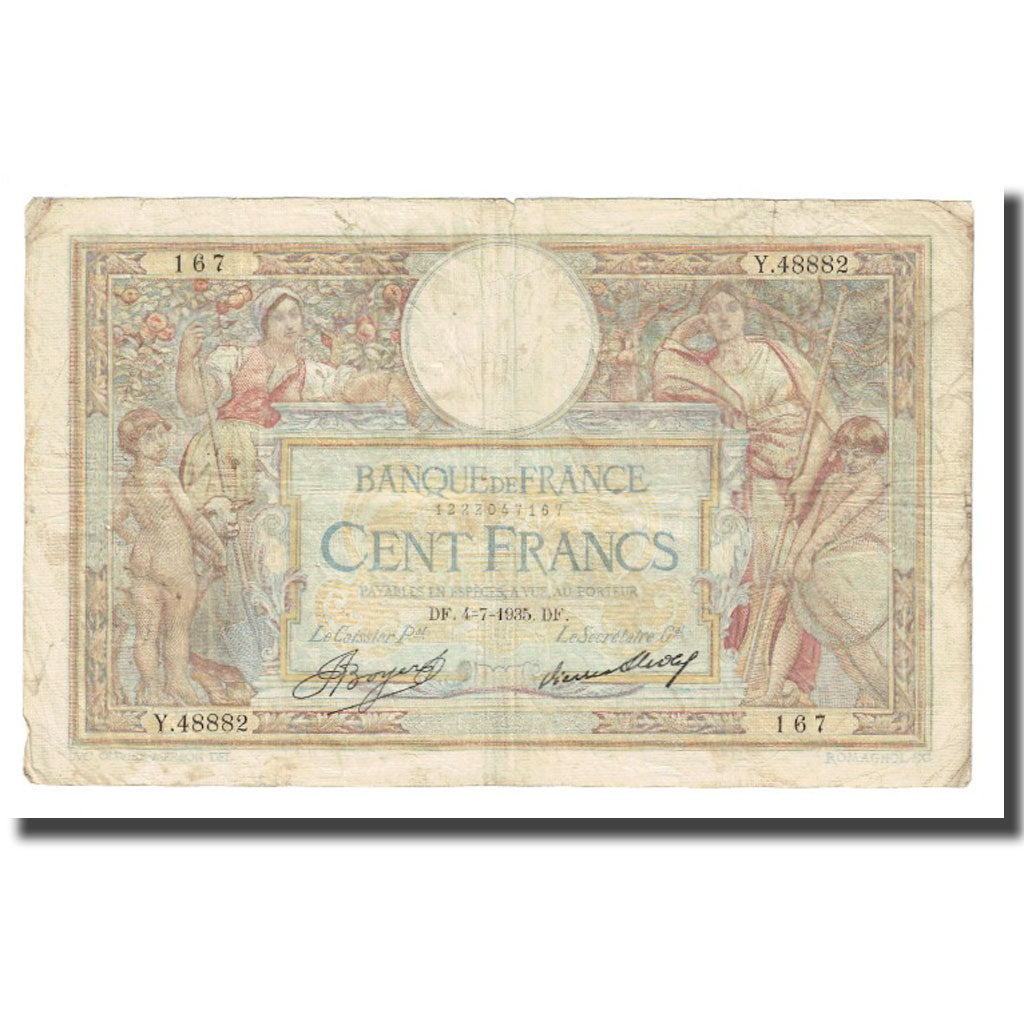 France, 100 Francs, Luc Olivier Merson, 1935, P. Rousseau and R. Favre-Gilly