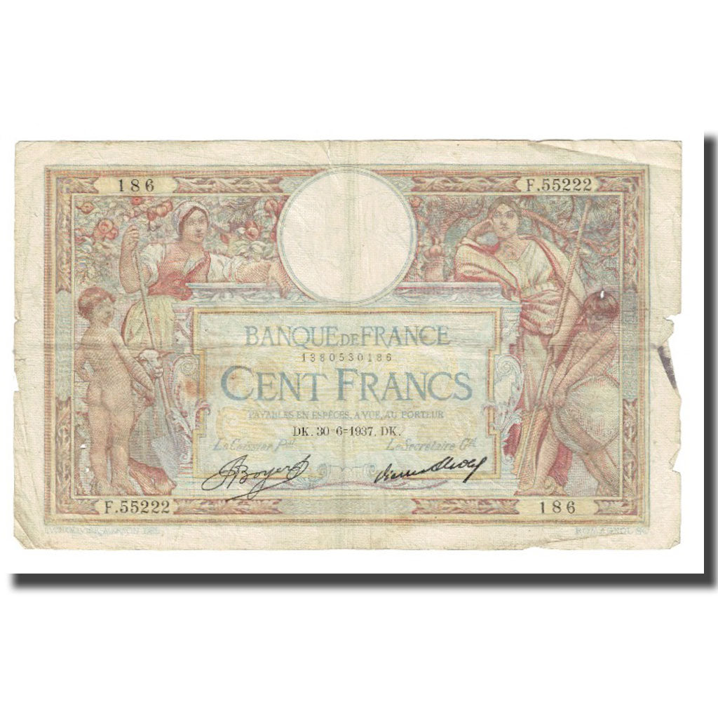 France, 100 Francs, Luc Olivier Merson, 1937, P. Rousseau and R. Favre-Gilly