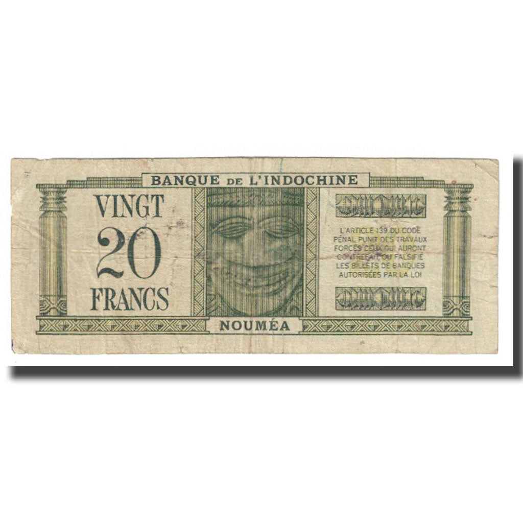 Banknote, New Caledonia, 20 Francs, Undated (1944), KM:49, VF(30-35)