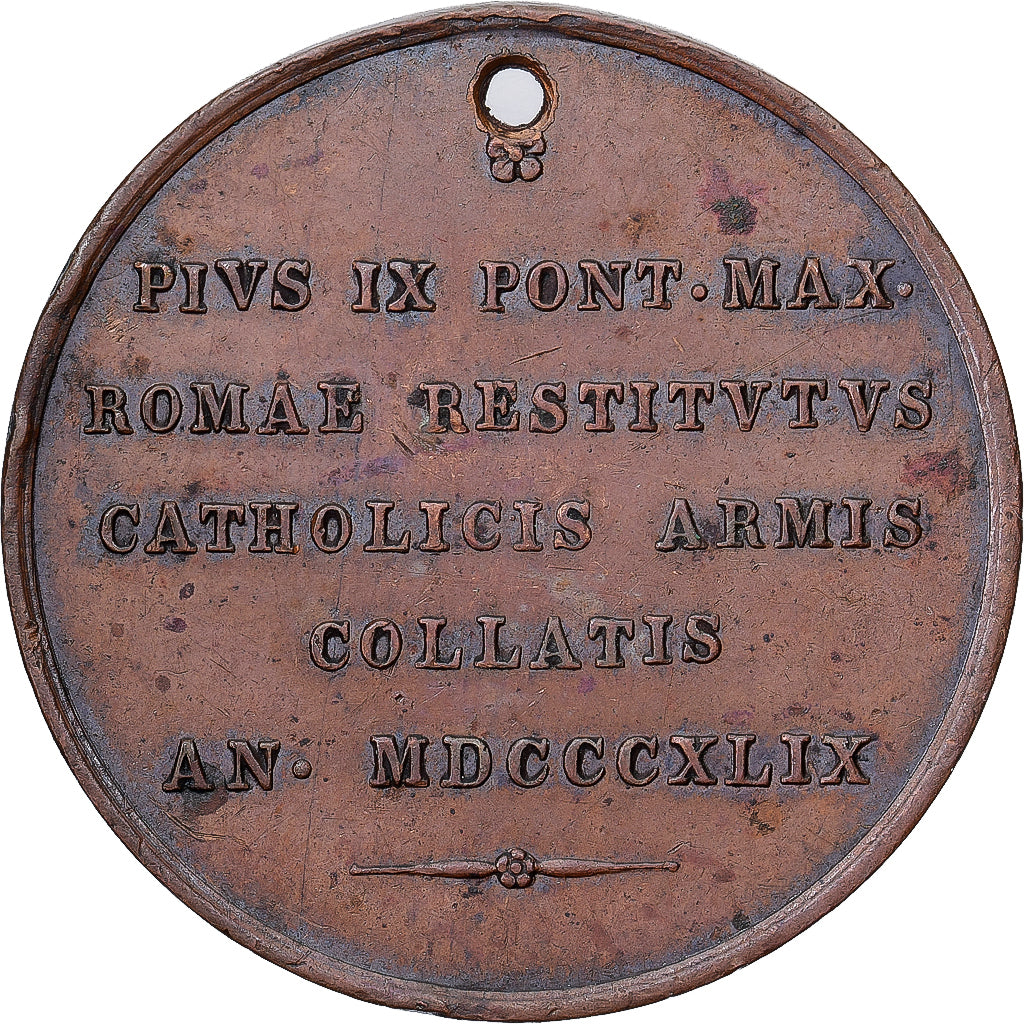 Vatican, Medal, Pie IX, Rome rendue aux Catholiques par les Armes, 1849