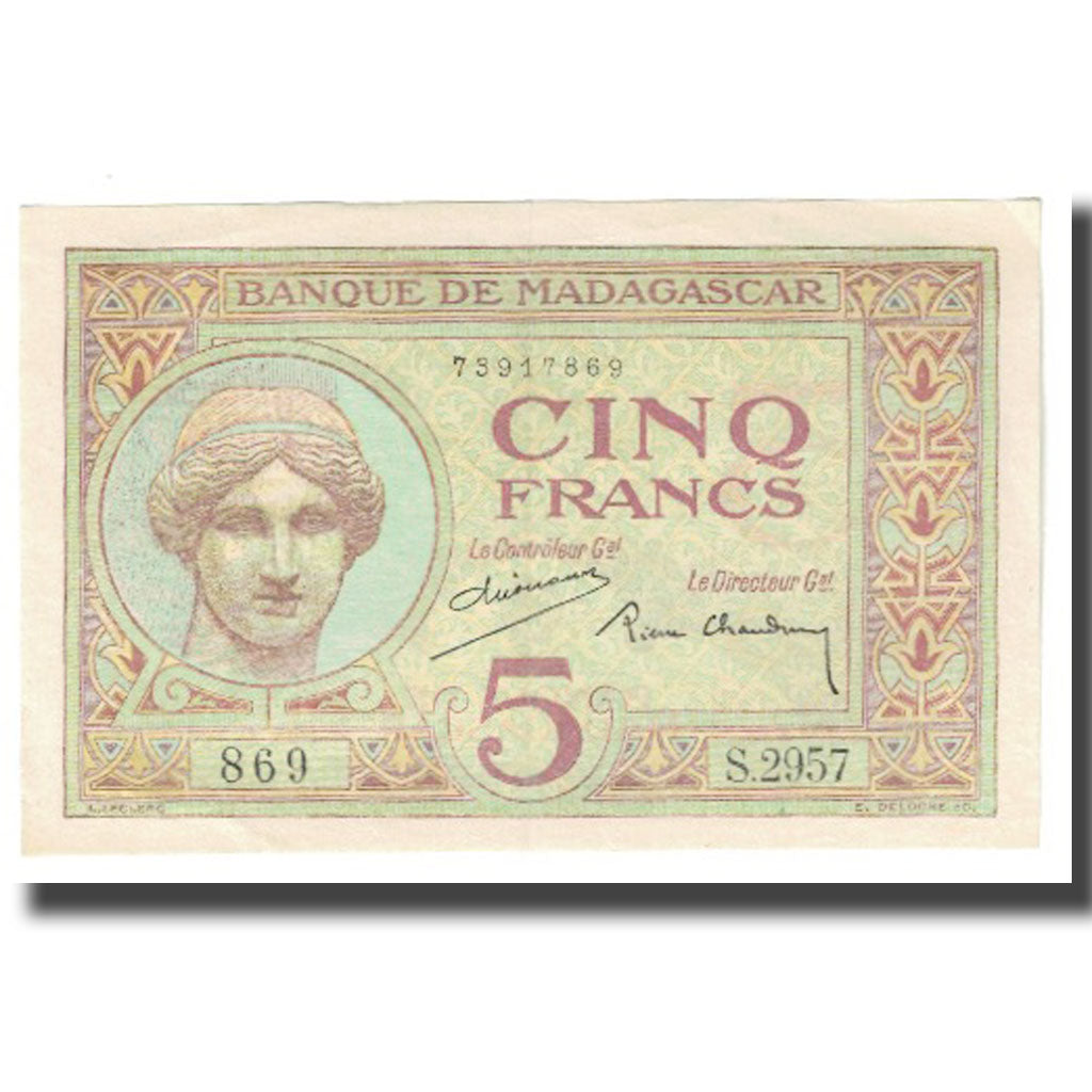 Biljet, Madagascar, 5 Francs, KM:35, SPL