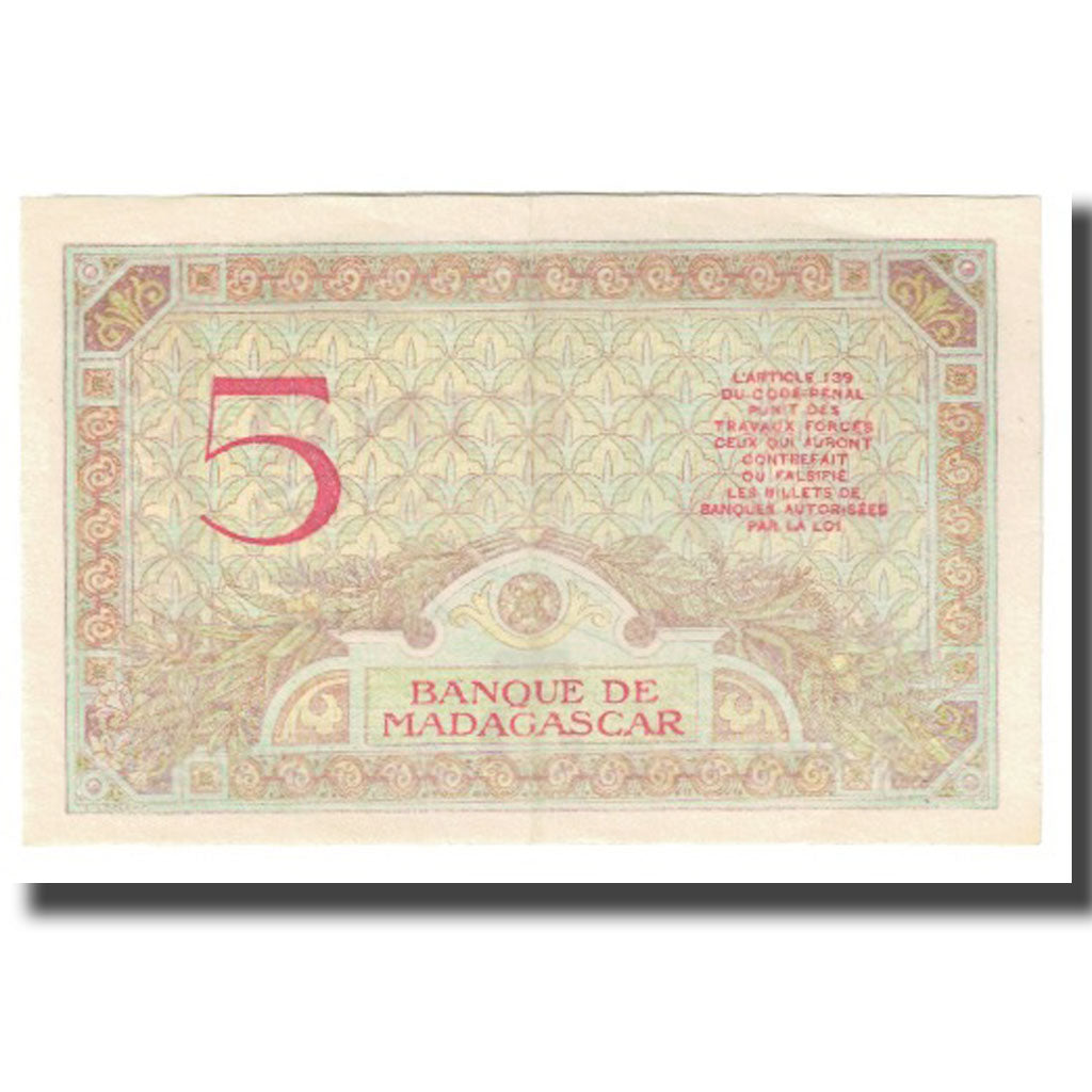Biljet, Madagascar, 5 Francs, KM:35, SPL