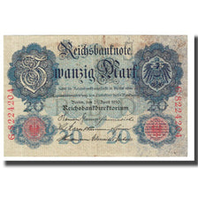 Banknote, Germany, 20 Mark, 1910, 1910-04-21, KM:40b, VF(20-25)