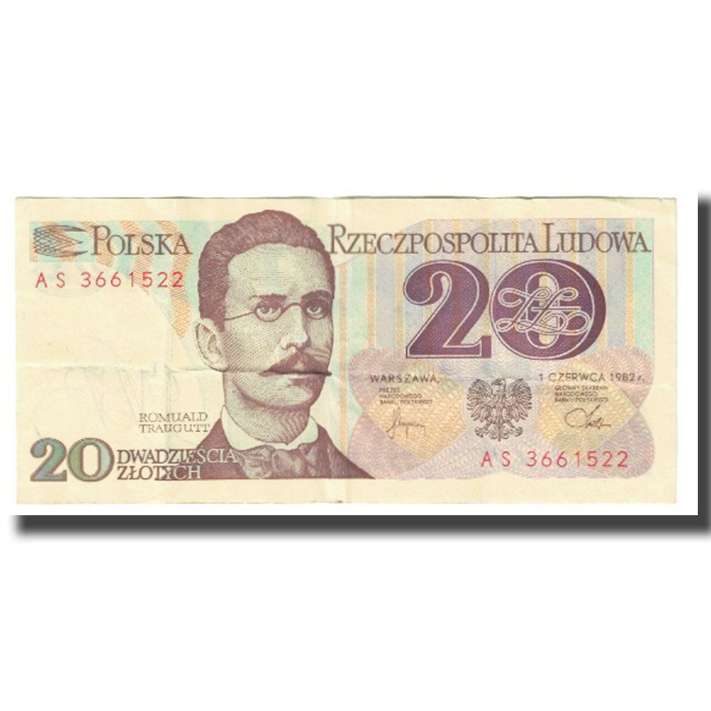 Nota, Polónia, 20 Zlotych, 1982, 1982-06-01, KM:149a, AU(55-58)