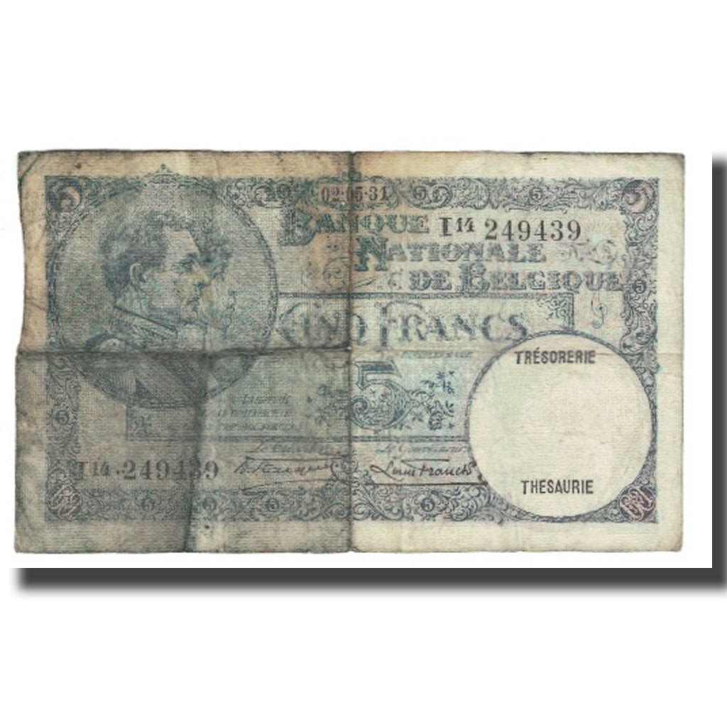 Banknote, Belgium, 5 Francs, 1931, 1931-05-02, KM:97a, F(12-15)