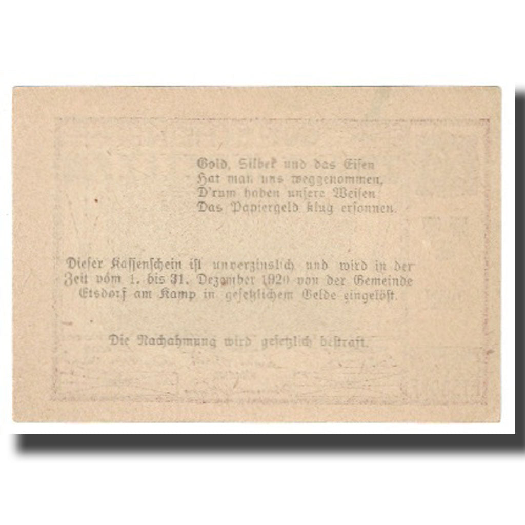 Banconote, Austria, Etsdorf, 20 Heller, château, 1920, 1920-12-31, FDS, Mehl:FS