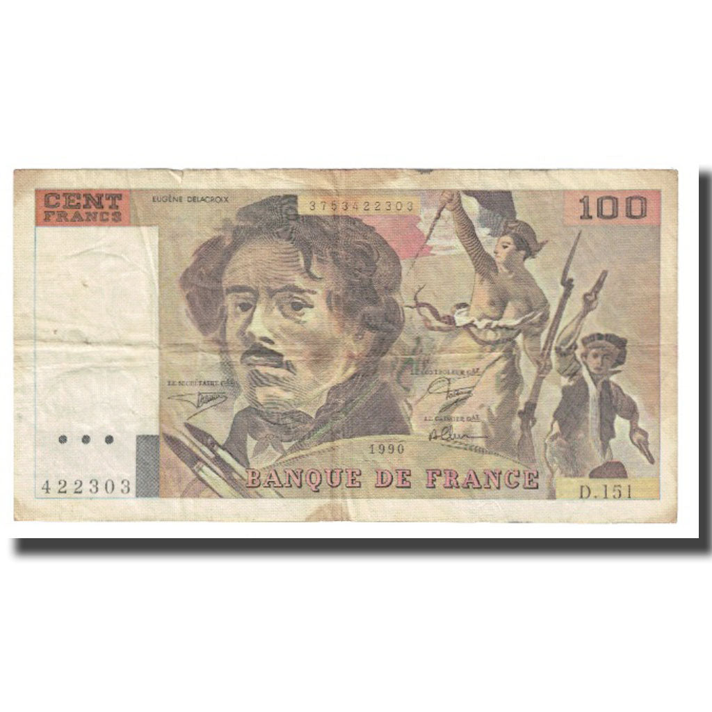 France, 100 Francs, Delacroix, 1990, VF(20-25), Fayette:69BIS.02A, KM:154d