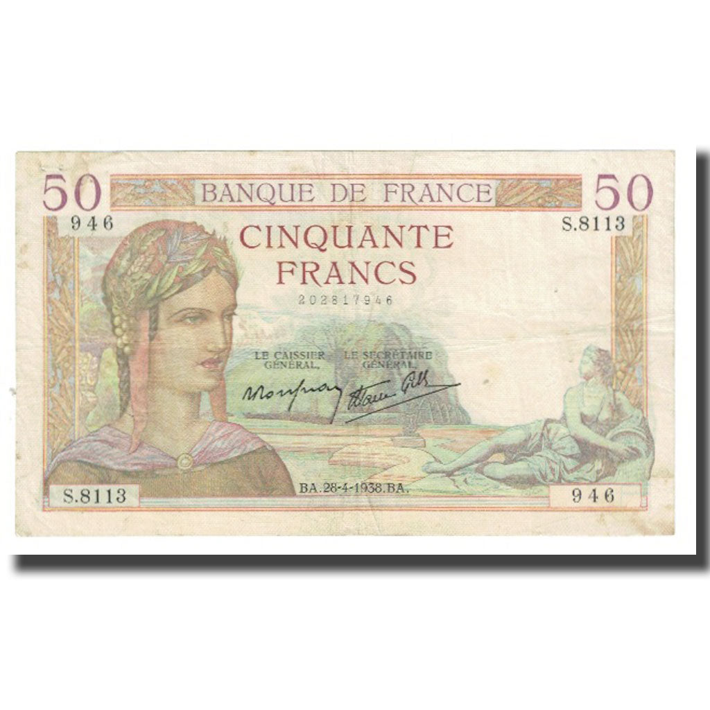 Francia, 50 Francs, 1938, 1938-04-28, MB+, Fayette:18.12, KM:85b